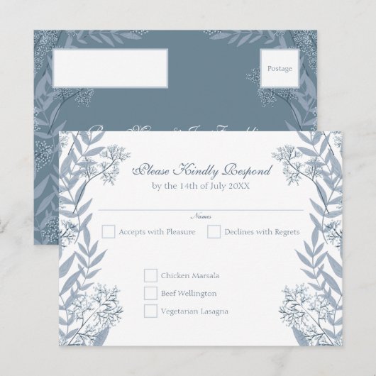 Dusty Blue Wedding  Briefkaart RSVP (Voorkant / Achterkant)