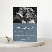 Dusty Blue Wedding Calligraphy and Photo