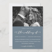 Dusty Blue Wedding Calligraphy and Photo Kaart (Voorkant)