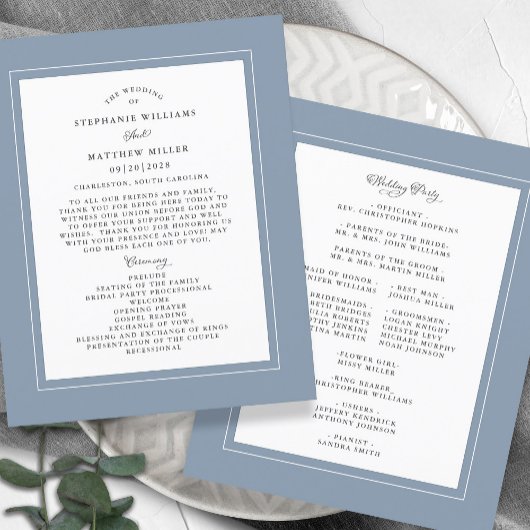 Dusty Blue Wedding Ceremony Elegant Budget Program