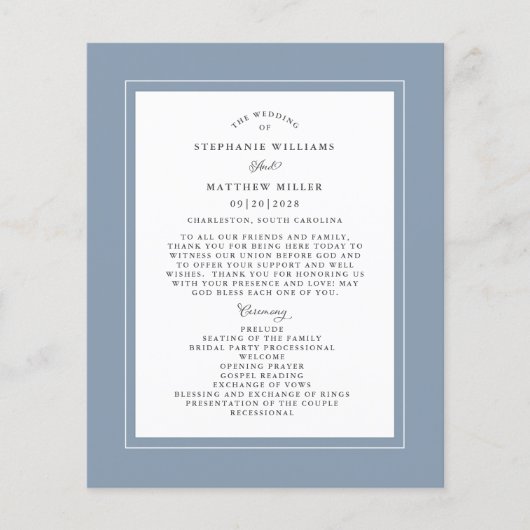 Dusty Blue Wedding Ceremony Elegant Budget Program (Voorkant)
