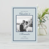 Dusty Blue Wedding Classic Script Save the Date Kaart (Staand voorkant)