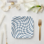 Dusty Blue Wedding Collectie Check Gecontroleerd Papieren Bordje<br><div class="desc">Moderne bohemische Dusty Blue-producten van de trouwpartij met een kleurenthema. Evergreen retro trendy warped controleert het ontwerp,  warme borden van geraffineerd papier in prachtige elegante en chic Dusty Blue en witte kleur.</div>
