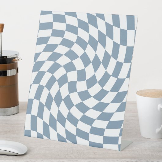 Dusty Blue Wedding Collectie Check Gecontroleerd Reclamebord Met Voetstuk (Insitu)