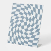 Dusty Blue Wedding Collectie Check Gecontroleerd Reclamebord Met Voetstuk (Voorkant)