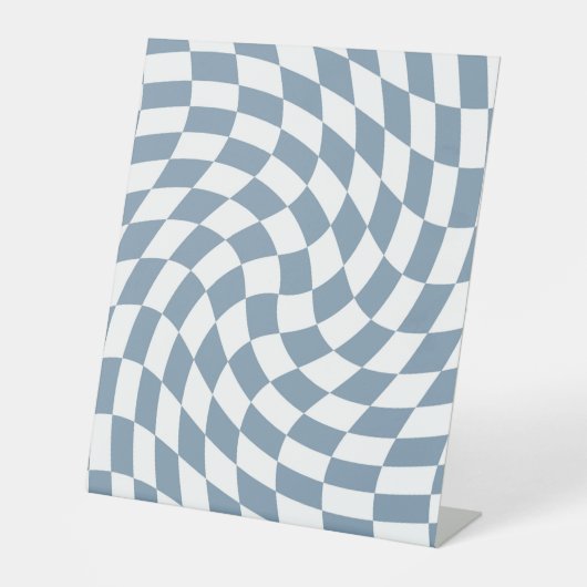 Dusty Blue Wedding Collectie Check Gecontroleerd Reclamebord Met Voetstuk (Voorkant)