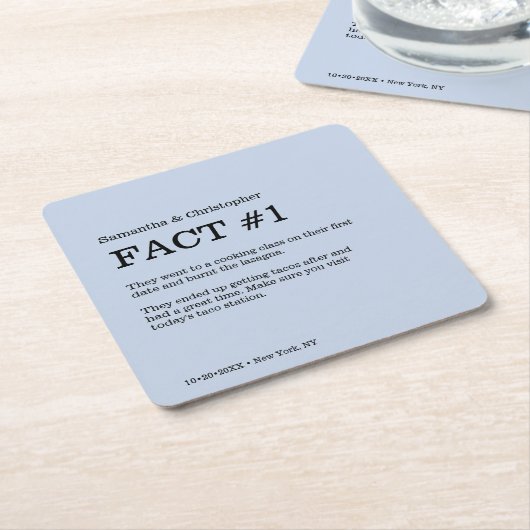 Dusty Blue Wedding Custom Fun Fact Kartonnen Onderzetters (Schuin)