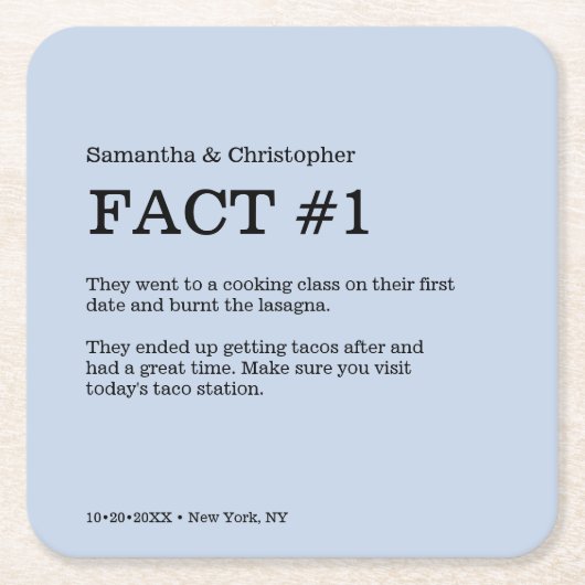 Dusty Blue Wedding Custom Fun Fact Kartonnen Onderzetters (Voorkant)