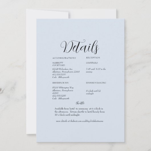 Dusty Blue Wedding Detail Kaart (Voorkant)