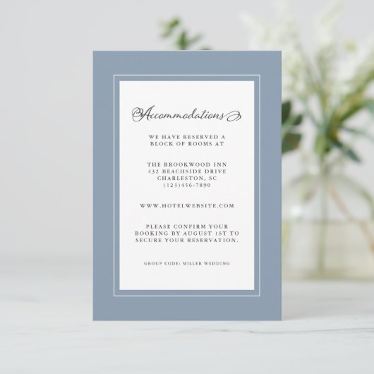 Dusty Blue Wedding Detail Modern Chic Borders Informatiekaartje (Staand voorkant)