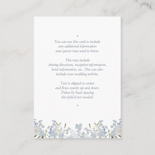 Dusty Blue Wedding Details Elegant Script Informatiekaartje (Achterkant)