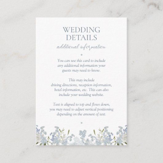 Dusty Blue Wedding Details Elegant Script Informatiekaartje (Voorkant)