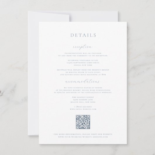 Dusty Blue Wedding Details Kaart (Voorkant)