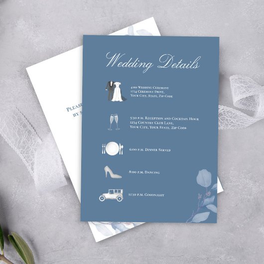 Dusty Blue Wedding Details QR Code Enclosure Informatiekaartje