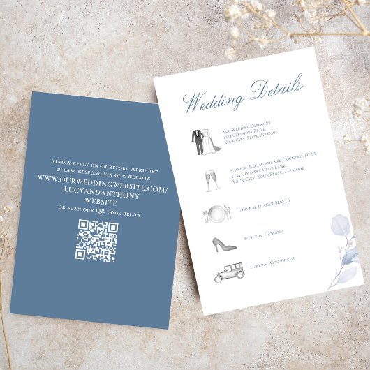 Dusty Blue Wedding Details QR Code Insert Informatiekaartje