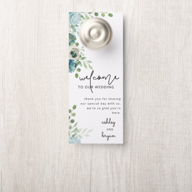 Dusty Blue Wedding door Hanger (Op knop)