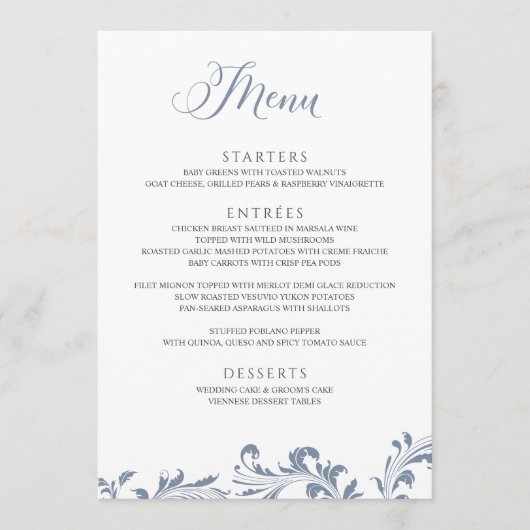 Dusty Blue Wedding  Elegant Classic Menu (Voorkant)