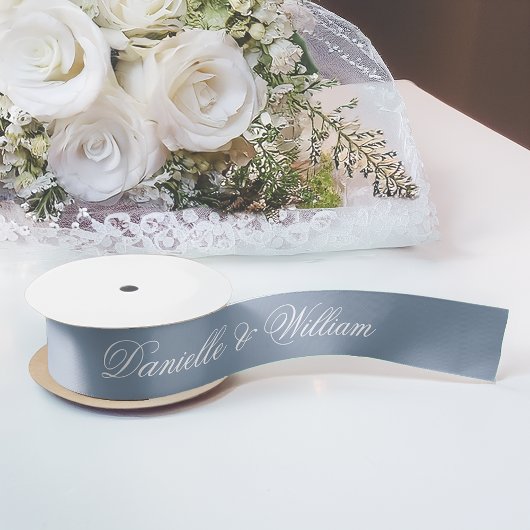 Dusty Blue Wedding Elegant Script Kalligrafie Satijnen Lint