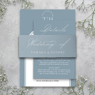 Dusty Blue Wedding Elegante kalligrafie Uitnodigingen Wikkel
