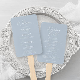 Dusty Blue Wedding Fan Program Handwaaier