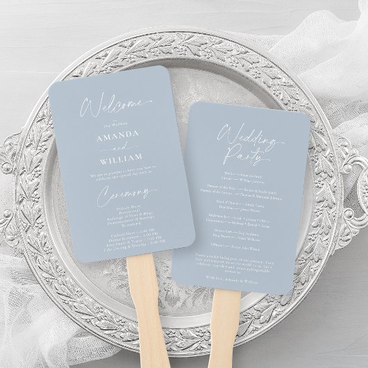 Dusty Blue Wedding Fan Program Handwaaier