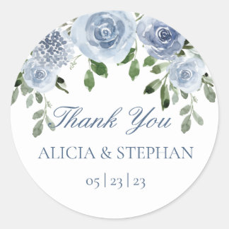 Dusty Blue Wedding Favor Dank je Sticker