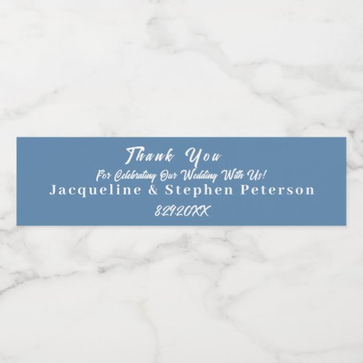 Dusty Blue Wedding Favor Waterfles Stickers (Enkel label)