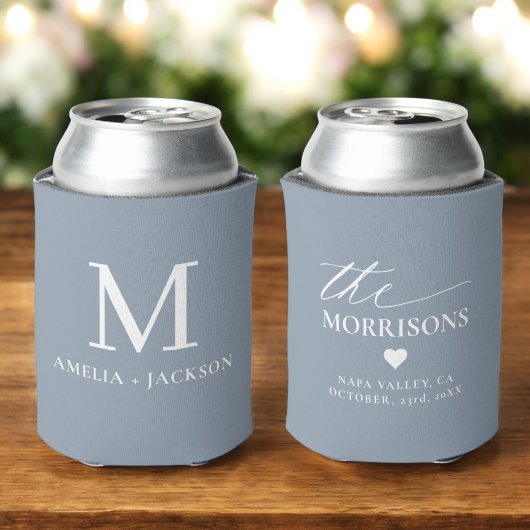 Dusty Blue Wedding Favoriet Monogram Naam Hart Blikjeskoeler