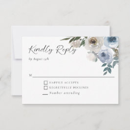 Dusty Blue Wedding Floral Elegant Kindly Reply RSVP Kaartje