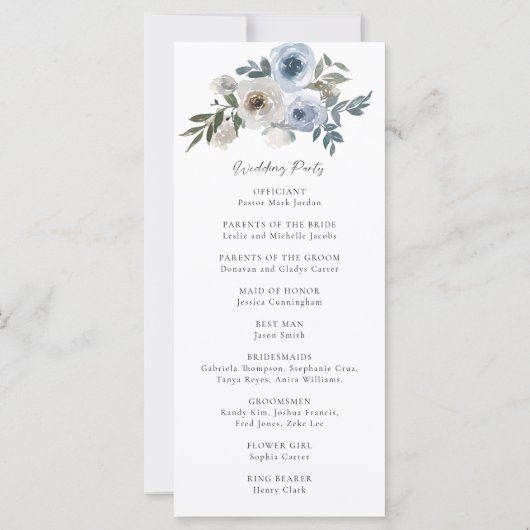 Dusty Blue Wedding Floral Elegant Program Script (Achterkant)