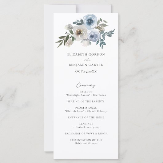 Dusty Blue Wedding Floral Elegant Program Script (Voorkant)