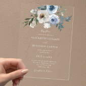 Dusty Blue Wedding Floral Elegant Script Rustic Acryl Uitnodigingen
