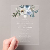 Dusty Blue Wedding Floral Elegant Script Rustic Acryl Uitnodigingen (Insitu (Draagbaar))
