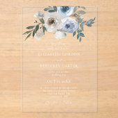 Dusty Blue Wedding Floral Elegant Script Rustic Acryl Uitnodigingen (Voorkant)
