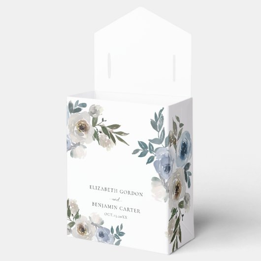 Dusty Blue Wedding Floral Elegant Script Rustic Bedankdoosjes (Geopend)