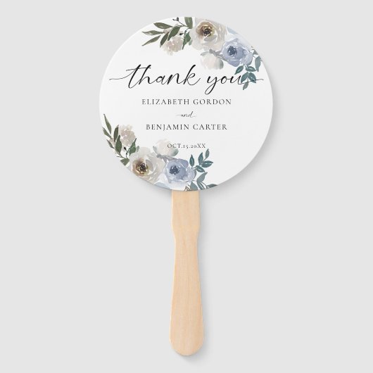 Dusty Blue Wedding Floral Elegant Script Rustic Handwaaier (Voorkant)