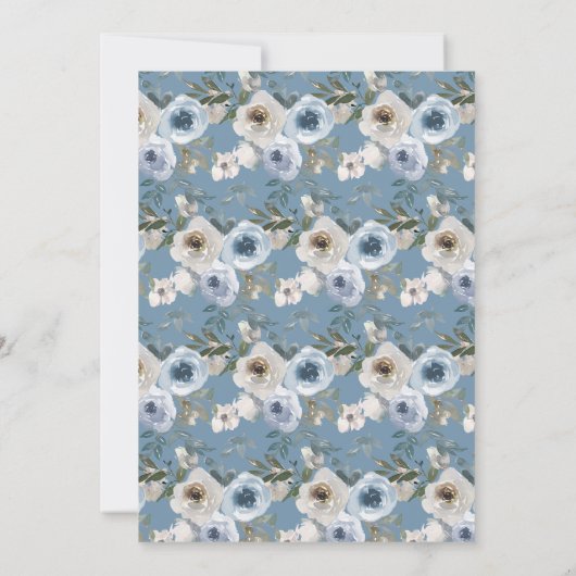 Dusty Blue Wedding Floral Elegant Script Rustic Kaart (Achterkant)