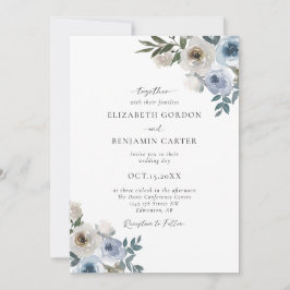 Dusty Blue Wedding Floral Elegant Script Rustic Kaart