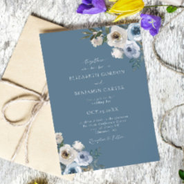 Dusty Blue Wedding Floral Elegant Script Rustic Kaart