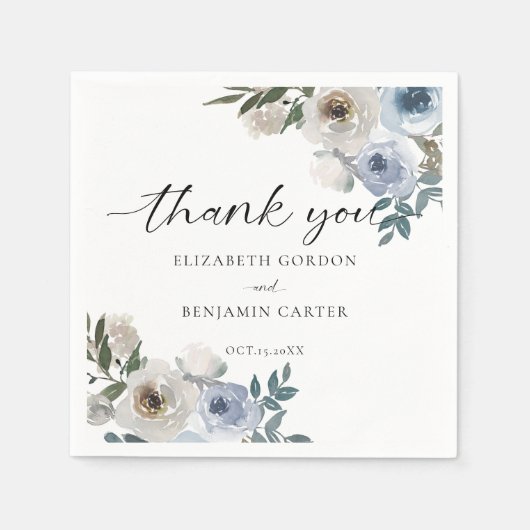 Dusty Blue Wedding Floral Elegant Script Rustic Servet (Voorkant)