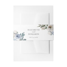 Dusty Blue Wedding Floral Elegant Script Rustic Uitnodigingen Wikkel
