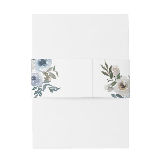 Dusty Blue Wedding Floral Elegant Script Rustic Uitnodigingen Wikkel (Achterkant Voorbeeld)