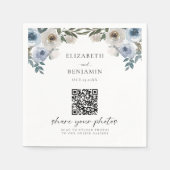 Dusty Blue Wedding Floral Share foto's QR-code Servet (Voorkant)
