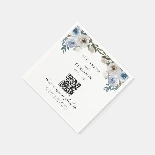 Dusty Blue Wedding Floral Share foto's QR-code Servet (Hoek)