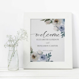 Dusty Blue Wedding Floral Welkom Elegant Poster