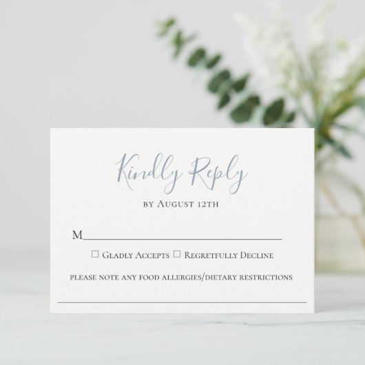 Dusty Blue Wedding Food Allergy RSVP-kaart RSVP Kaartje (Staand voorkant)