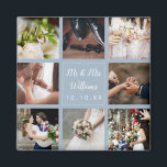 Dusty Blue Wedding Foto Collage Hartelijk dank Magneet<br><div class="desc">Pas uw acht favoriete trouwfoto's,  naam en speciale datum aan met een unieke foto-collage,  een uniek geheugen en een unieke gave. Een heerlijk koepel voor de schat! U kunt de achtergrond aanpassen aan uw favoriete kleur. Ontworpen door: Thisnotme©</div>