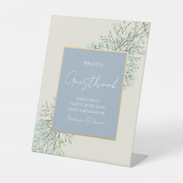 Dusty Blue Wedding Foto Gastenboek Reclamebord Met Voetstuk