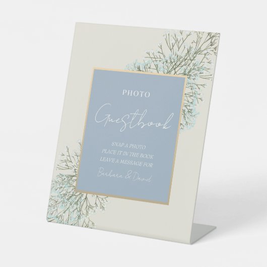 Dusty Blue Wedding Foto Gastenboek Reclamebord Met Voetstuk (Voorkant)