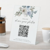 Dusty Blue Wedding Foto's QR Code Welkom Script Reclamebord Met Voetstuk (Insitu)